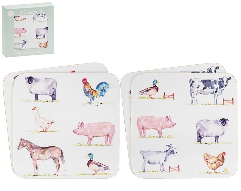 Charming 11cm square coasters featuring country-themed designs, perfect for protecting surfaces and enhancing decor.