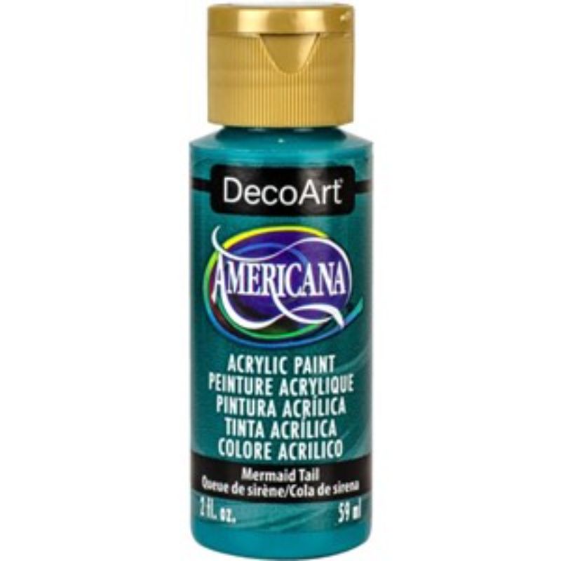 Vibrant 2oz Americana Acrylic paint in Mermaid Tail, perfect for art projects on various surfaces with a durable matte finish.