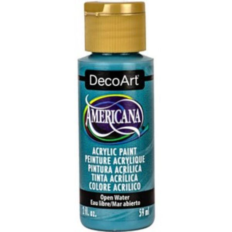 Vibrant 2oz Americana Acrylic paint in Open Water, perfect for crafts and art projects with smooth application and quick drying.