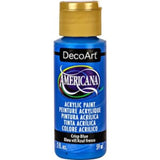 Americana Acrylics 2oz Crisp Blue paint bottle, showcasing vibrant blue, perfect for diverse art projects and easy cleanup.