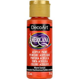 Vibrant Americana Acrylics 2oz Warm Sunset paint for creative projects, suitable for various surfaces, with a durable matte finish.