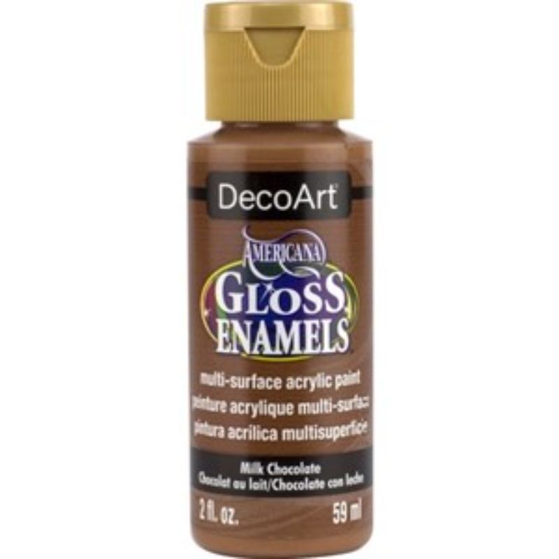 Americana Gloss Enamel 2oz in Milk Chocolate, a versatile, rich acrylic paint for vibrant multi-surface crafting.