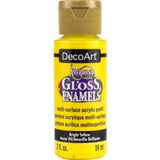 Bright yellow Americana Gloss Enamel paint in a 2oz bottle, ideal for crafting on various surfaces with a smooth finish.