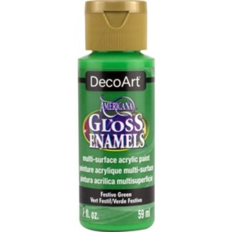 Americana Gloss Enamel in Festive Green, 2oz, vibrant acrylic paint for multi-surface crafting with a durable glossy finish.