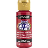 Americana Gloss Enamel 2oz in Tuscan Red, a versatile paint for multiple surfaces, offering vibrant color and easy cleanup.