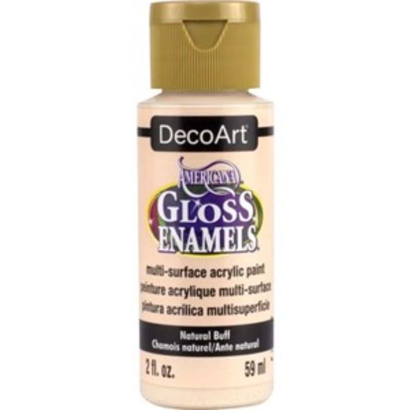 Americana Gloss Enamel 2oz in Natural Buff, a versatile, glossy acrylic paint for various craft surfaces.