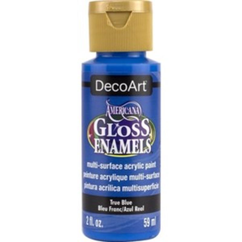 Americana Gloss Enamel 2oz True Blue paint, vibrant acrylic for multi-surface crafting with a rich blue finish.