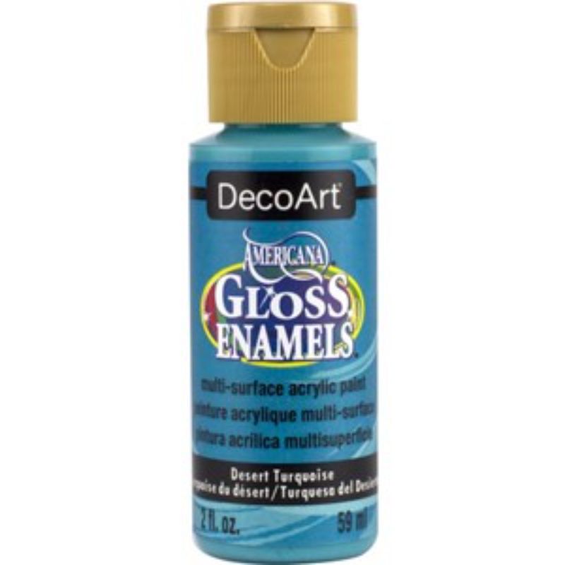 Vibrant 2oz Americana Gloss Enamel paint in Desert Turq, ideal for multi-surface creative projects and DIY crafts.