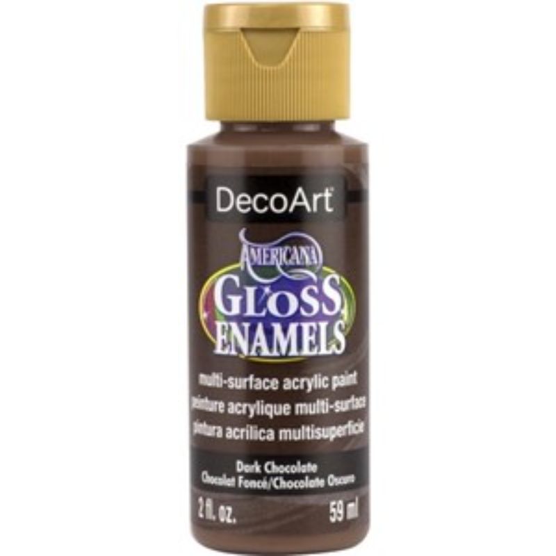 Product image of Americana Gloss Enamel in Dark Chocolat, a 2oz acrylic paint for versatile, glossy crafting on multiple surfaces.