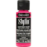 Vibrant DecoArt Stylin 2oz Fuchsia acrylic paint for fabric, leather, and canvas, ensuring durable and flexible finishes.