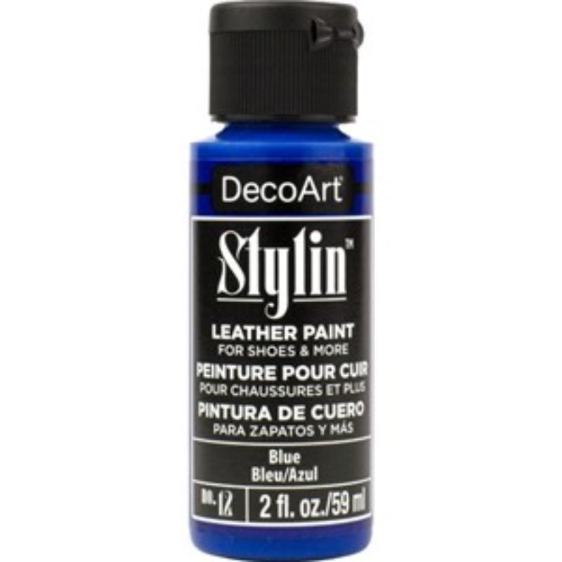 DecoArt Stylin 2oz Blue: Flexible acrylic paint for revitalizing leather and canvas with vibrant, durable finishes.