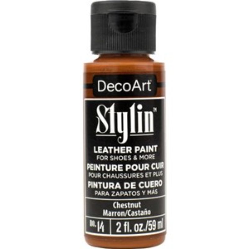 DecoArt Stylin 2oz Chestnut acrylic paint for versatile, durable art on leather, canvas, and more, preventing cracks and peeling.