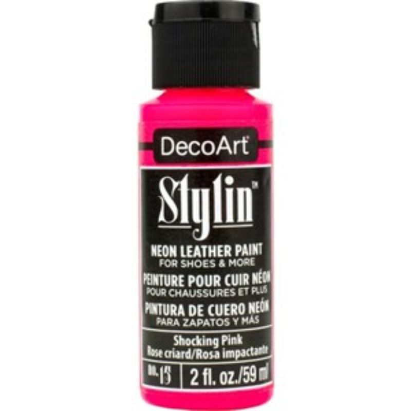 Bright pink acrylic paint for crafting, ideal for leather and canvas, ensuring flexible, durable finishes without cracking.