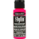 Bright pink acrylic paint for crafting, ideal for leather and canvas, ensuring flexible, durable finishes without cracking.