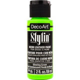 Vibrant DecoArt Stylin 2oz Glowing Green acrylic paint for creative projects on leather, canvas, and more.