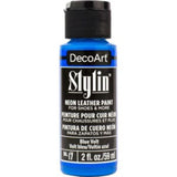 DecoArt Stylin 2oz Blue Volt acrylic paint for versatile custom applications on leather, canvas, and synthetic fabrics.