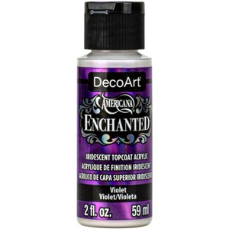 Decoart Enchanted 2oz Violet paint in a bottle, showcasing its mesmerizing color-shifting effects for creative projects.