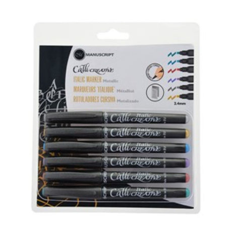 Vibrant Callicreative Metallic Set of 6 markers featuring fine tips for precision and rich, shimmering colors for creative projects.