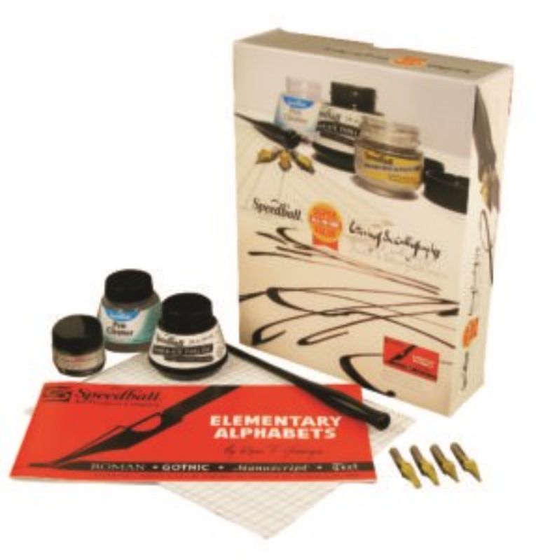 Speedball Super Value Calligraphy Kit featuring various nibs, inks, and tools for beginner and expert calligraphers.