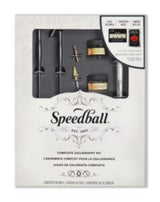 Speedball Complete Calligraphy Kit showcasing tools for elegant writing, including nibs, pens, ink, and a comprehensive textbook.