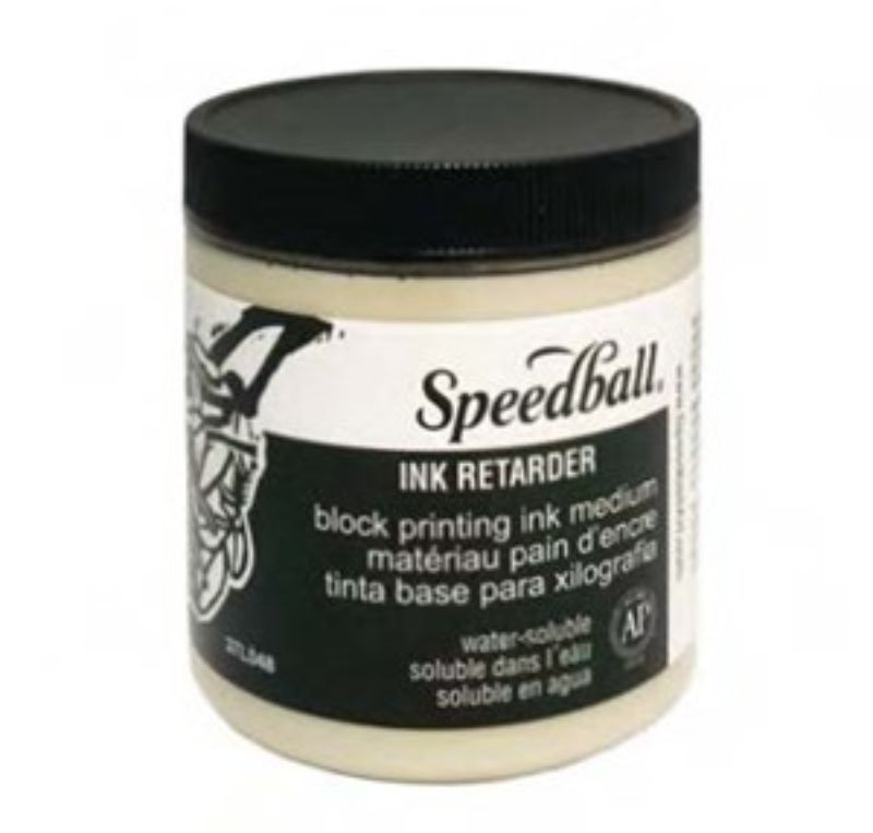 Speedball W/B Block Printing Retarder 8oz bottle for slowing ink drying time, perfect for artists in warm climates.