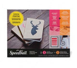 Speedball Screen Printing Introductory Kit with frame, inks, drawing fluid, and tools for creative fabric designs.