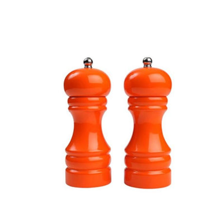 T&G Orange Capstan Pepper Mill (15cm) in glossy orange Hevea wood, stylish design for fresh grinding and kitchen decor.