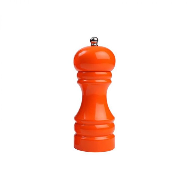 Vibrant orange 15cm T&G Capstan salt mill in Hevea wood, offering precision grinding and a stylish kitchen accent.