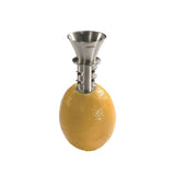 Compact stainless steel lemon juicer with ergonomic design for easy, mess-free juicing of lemons, limes, and oranges.