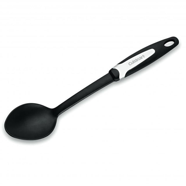 Cuisinart Soft Touch Solid Spoon in black nylon with soft-grip handle, perfect for stirring and serving nonstick cookware.