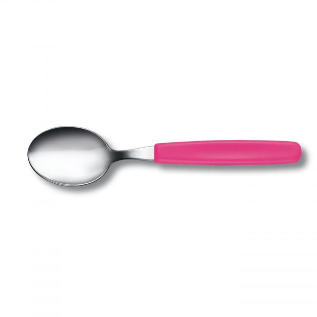 Vibrant pink Victorinox table spoon featuring an ergonomic handle and durable stainless steel, perfect for stylish dining.