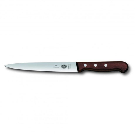 Victorinox 18cm flexible filleting knife with rosewood handle for precision fish preparation and stylish culinary presentation.