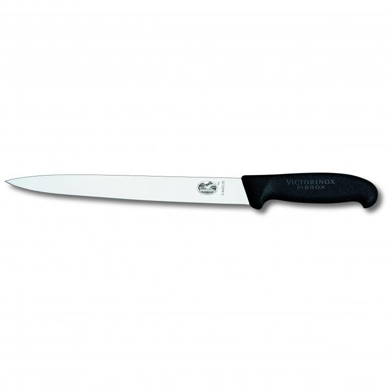 Victorinox Slicing Knife Pointed Tip Plain Edge Fibrox 25cm | Black