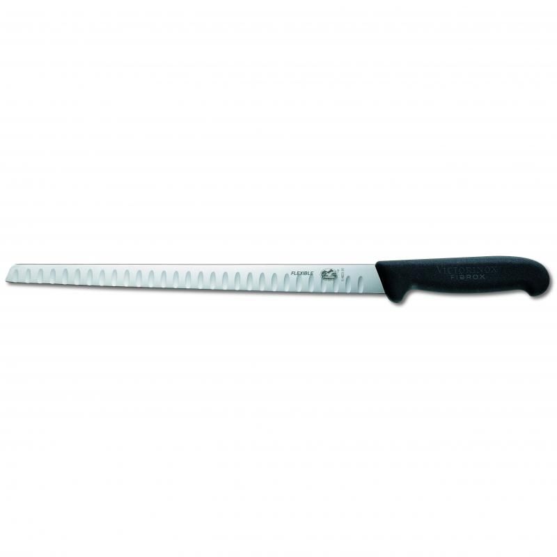 Victorinox 30cm salmon knife with flexible blade, fluted edge, and ergonomic handle for precise fish filleting.