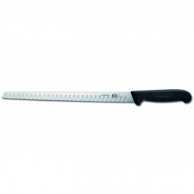 Victorinox 30cm salmon knife with flexible blade, fluted edge, and ergonomic handle for precise fish filleting.