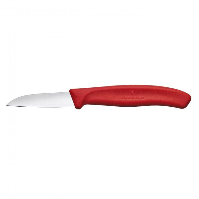 Victorinox Swiss Classic Paring Knife in red with a 6 cm straight-edged blade, ideal for precise cutting and peeling tasks.