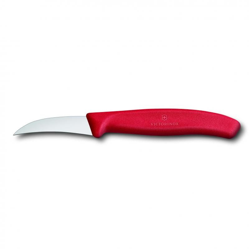 Victorinox 6 cm curved shaping knife with Bird's Beak blade, ideal for intricate garnishing and comfortable use in the kitchen.