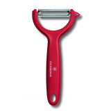 Red Victorinox Tomato & Kiwi Peeler with micro-serrated double edge, featuring an ergonomic handle for easy, precise peeling.