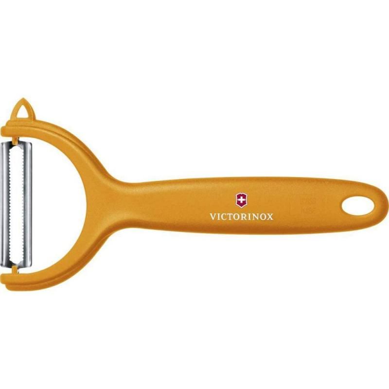 Orange Victorinox Tomato & Kiwi Peeler with micro-serrated double edge, ideal for easy peeling of tomatoes and kiwis.