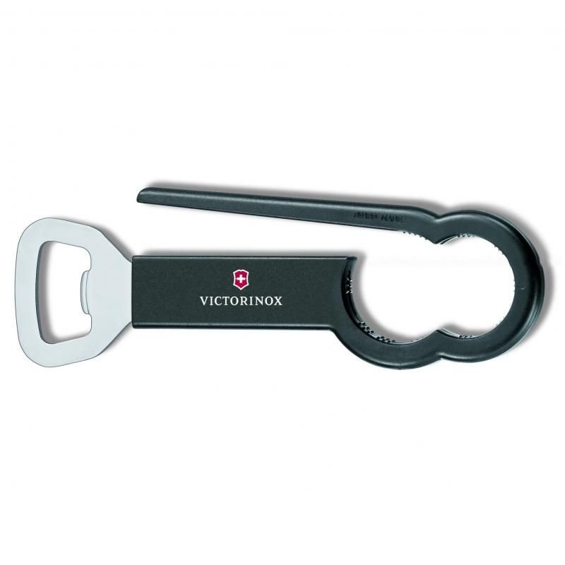 Victorinox Pet Bottle Opener in sleek black, made of ABS and stainless steel for effortless beverage opening.