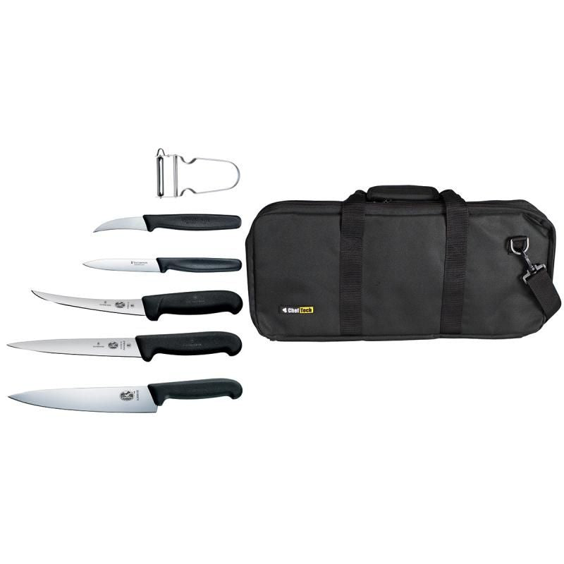 Victorinox 7-piece Apprentice Chef Knife Set with durable bag, designed for aspiring chefs, includes essential knives and tools.