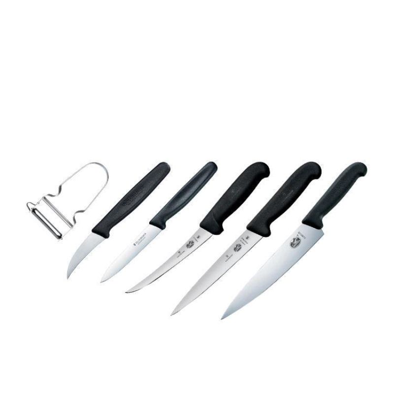 Victorinox 7pcs chef knife set with Fibrox handles and knife roll, ideal for aspiring chefs and home cooks.