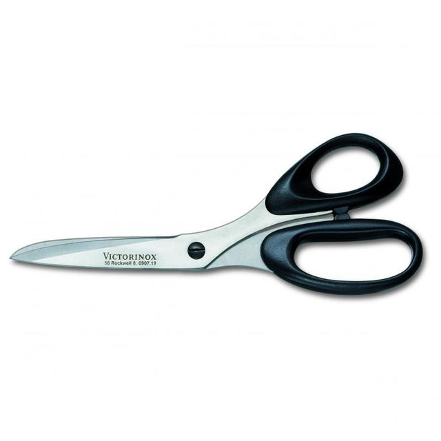 Victorinox 19cm scissors with sharp stainless steel blades and ergonomic black synthetic handles for versatile cutting tasks.