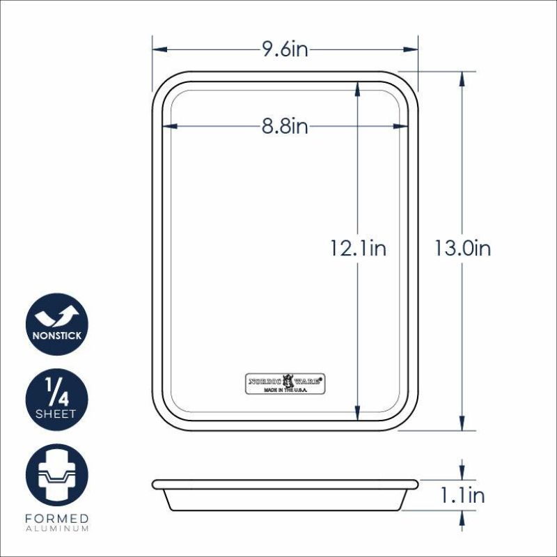 Nordic Ware Naturals Nonstick Quarter Sheet pan in aluminum, perfect for baking cookies and roasting vegetables with effortless cleanup.