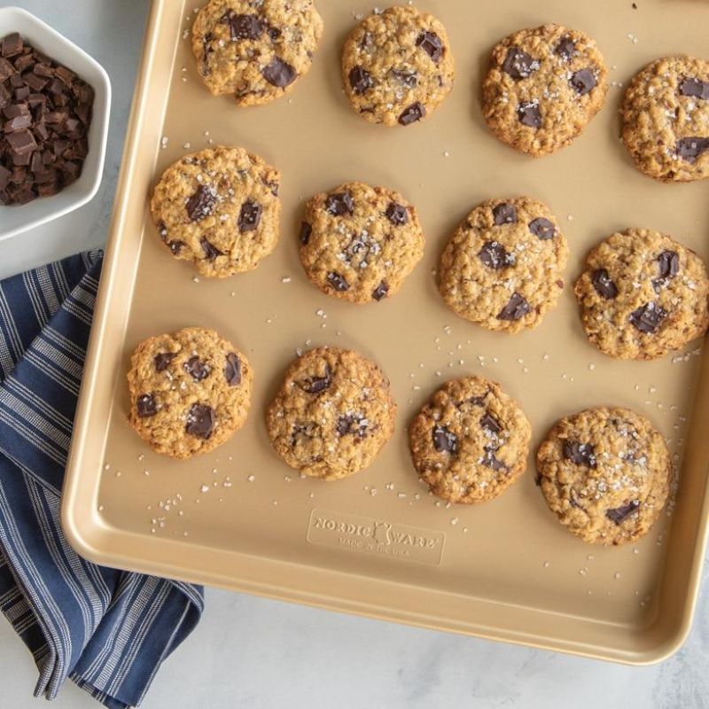 Nordic Ware Nonstick Big Sheet Baking Pan, extra-large aluminum pan for baking cookies, bars, and sheet cakes evenly.