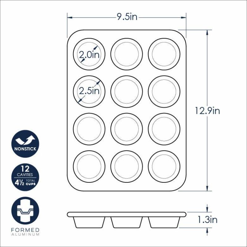 Nordic Ware 12-cup nonstick muffin pan for even baking, easy release, and quick cleanup; perfect for muffins and cupcakes.