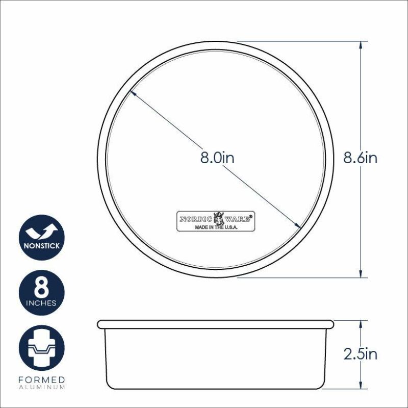 Nordic Ware 8-inch nonstick round layer cake pan, perfect for baking beautiful, easy-release layer cakes.