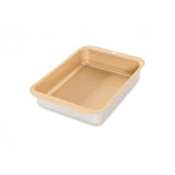 Nordic Ware Nonstick Compact Casserole Pan for toaster ovens, featuring PFOA-free nonstick surface and durable aluminized steel.