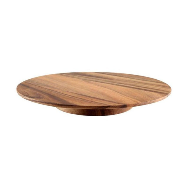 Rustic acacia wood revolving platter, 29cm diameter, perfect for effortless sharing during meals at any gathering.