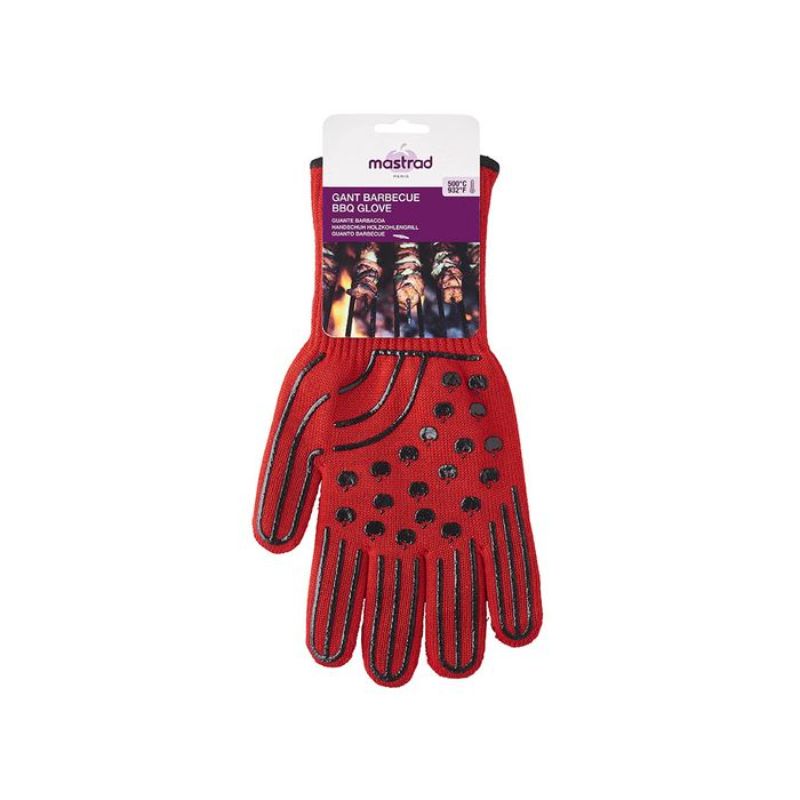 BBQ gloves offering 500-degree heat protection, silicone grip, ambidextrous design, and machine washable for easy cleaning.